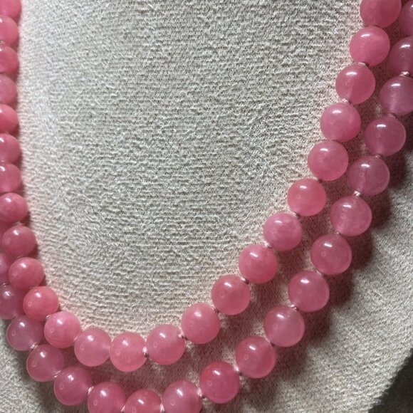 Natural Rose Quartz Bead Necklace 18.5” | 14K Gold Clasp | Vintage 97g - Picture 12 of 15